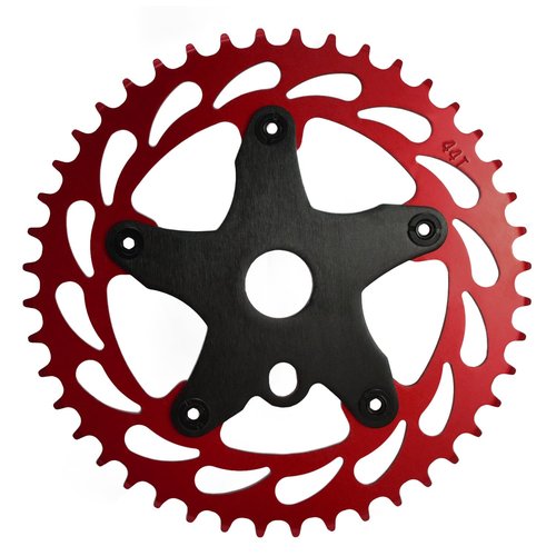 WFS Helix Chainring w/Spider Sprocket 44T 1/8" 110mm BCD 5 Arm Hole Old School BMX, Red, WFS3068-BO