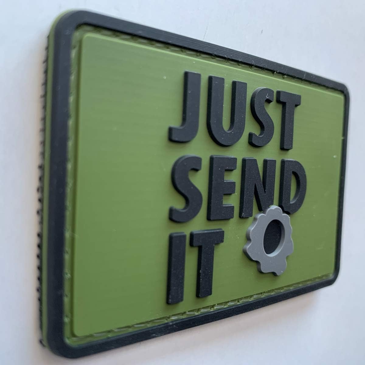 Just Send It Sniper Rubber Tactical Patch 2.95x2 inches with Hook Fastener Back for Hats Caps Clothing Vests Bags Backpacks (Tan)