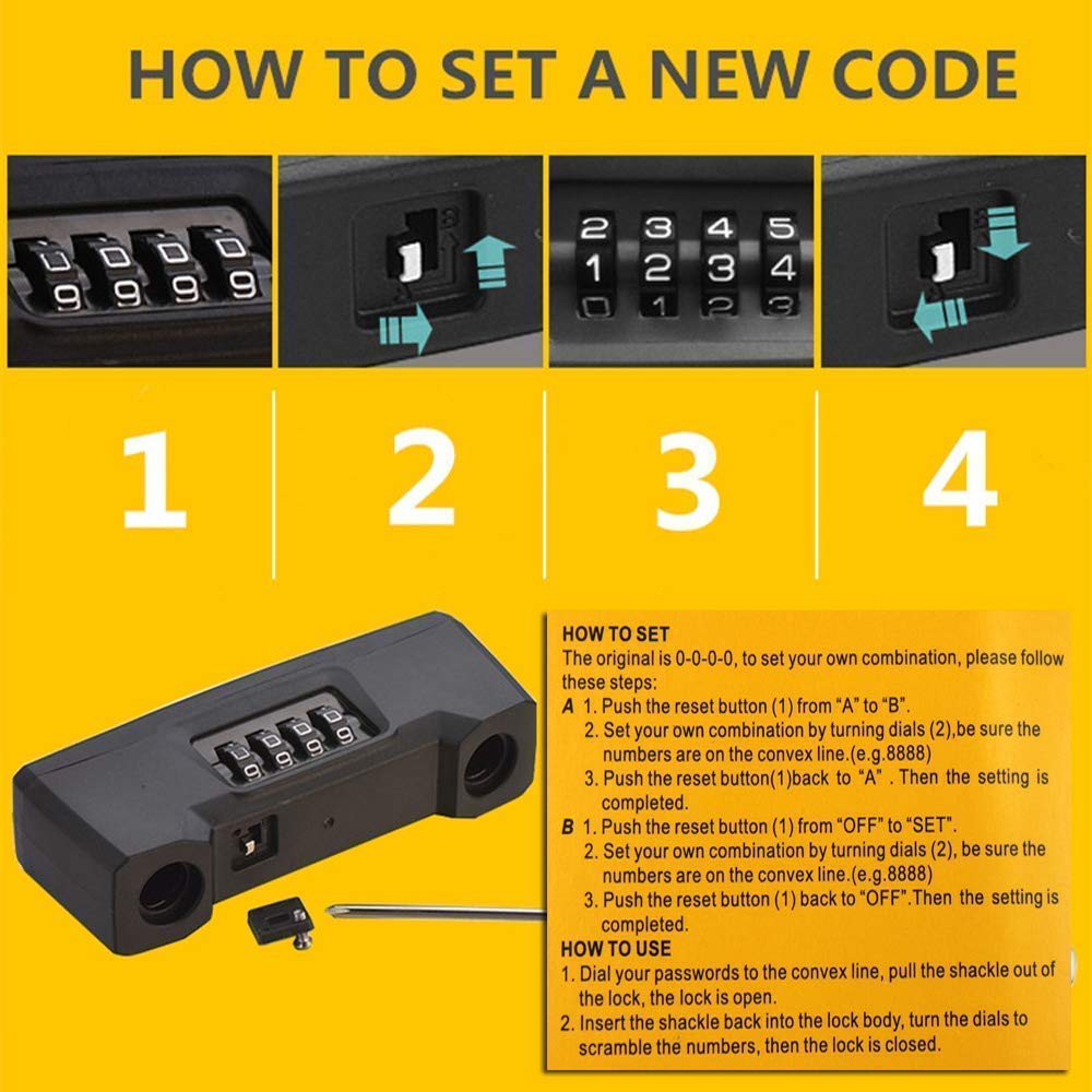 Junway 4-Digit Combination Bike Lock, Heavy Duty U-Lock for Bicycles, Motorcycles, Metal Gates