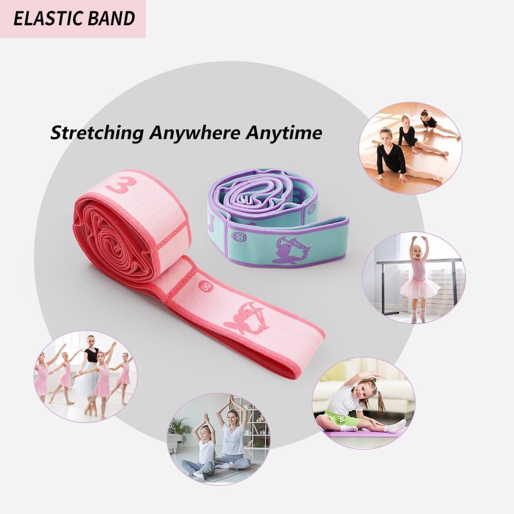 2 PCS Kids Stretching Strap & Band for Dance, Ballet & Cheer – 8-Loop Adjustable Elastic Equipment for Yoga, Gymnastics Workout, Children's Fitness and Ballet Training Stuff