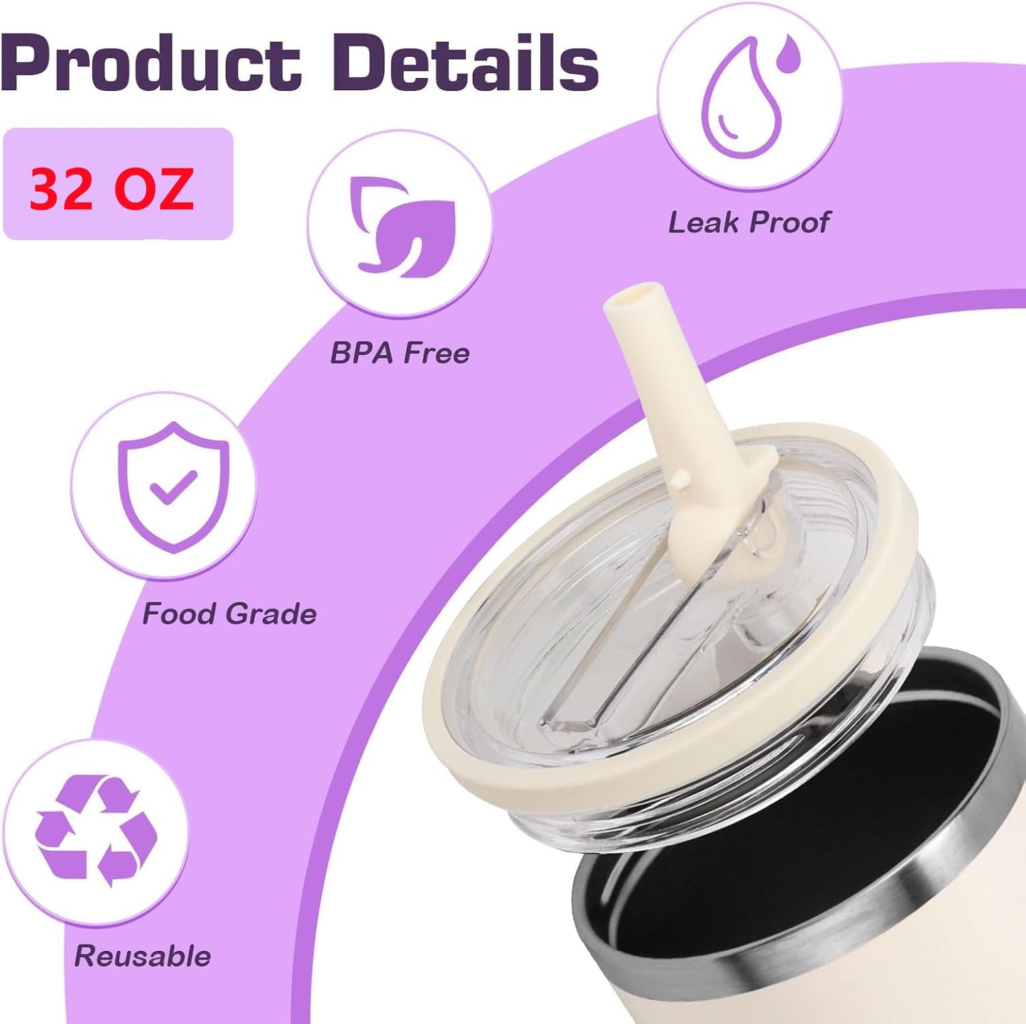 32 oz Tumbler Flip Straw Lid Replacement Fit for HydroJug(Only),2 Pack Leak Proof for HydroJug Lid Replacement Spill Proof Reusable Tumbler Cover Compatible with 32oz HydroJug Cup Accessories (Black)