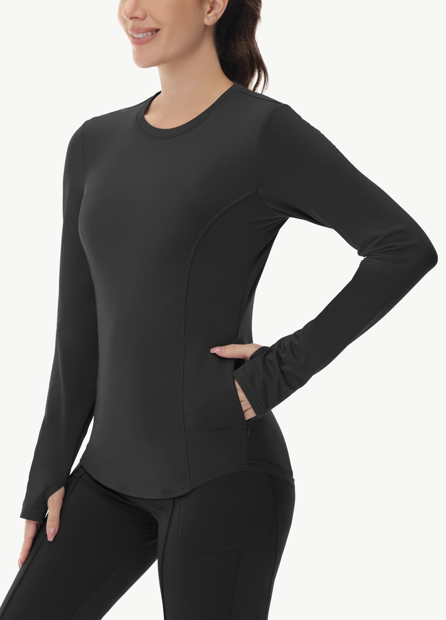 Thermal Shirts for Women Winter Running - Fleece Lined Long Sleeve Warm Tops Cold Weather Gear Thumbholes Zipper Pocket