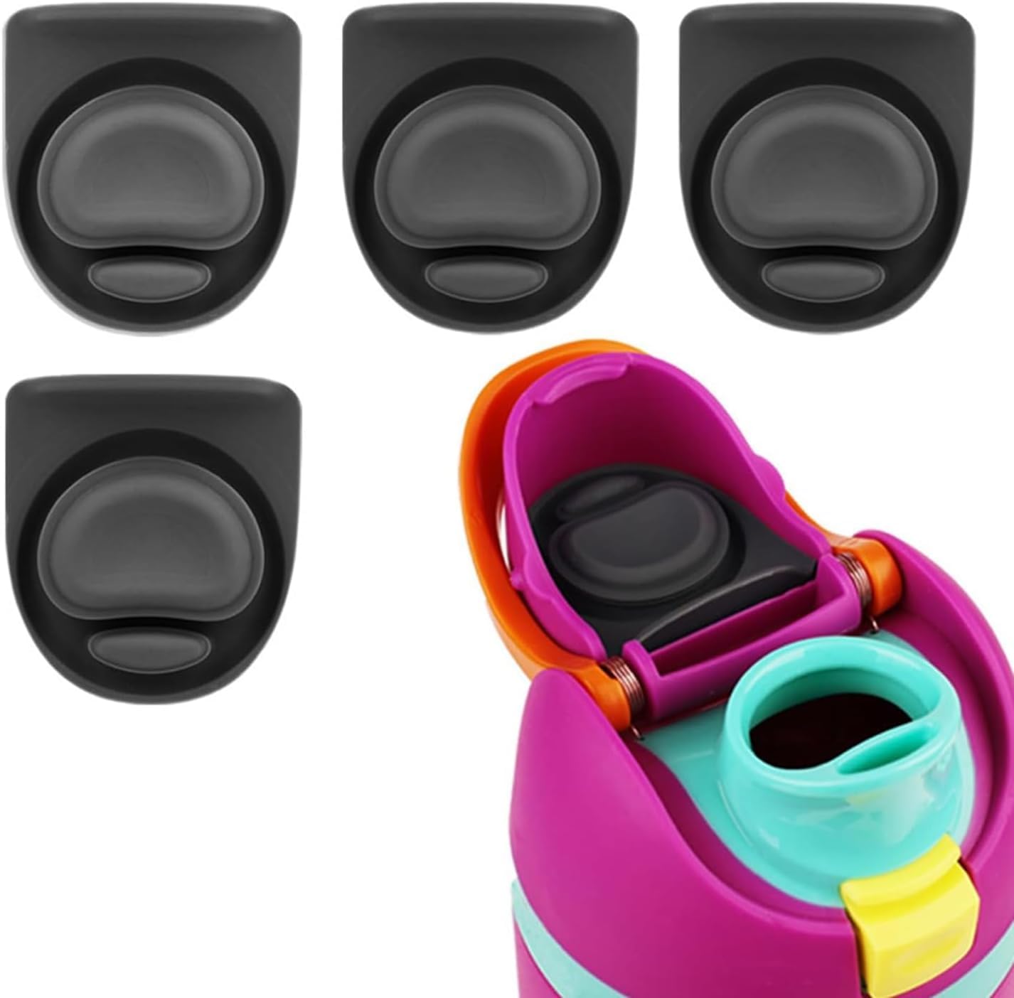 2Pcs Black Water Bottles Top Lid Replace For Owala 19/24/32/40oz Bottle Leak Proof Silicone Stopper Water Cup Sealing Water Bottle Parts, Sports and Outdoor Recreation Accessories