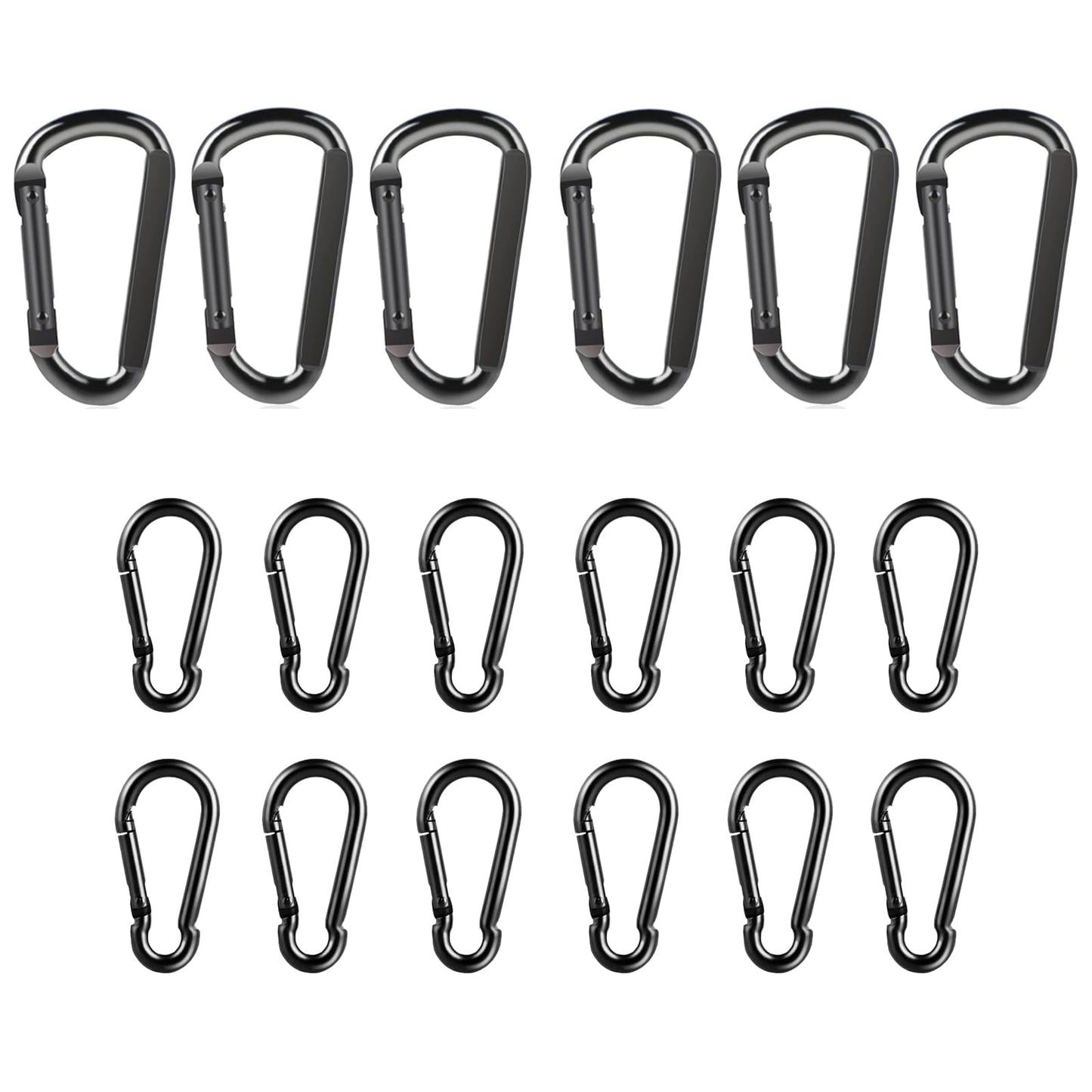 DELSWIN 6 Pcs Heavy Duty 3" Black Carabiner Clip and 12 Pcs Spring Snap Hook