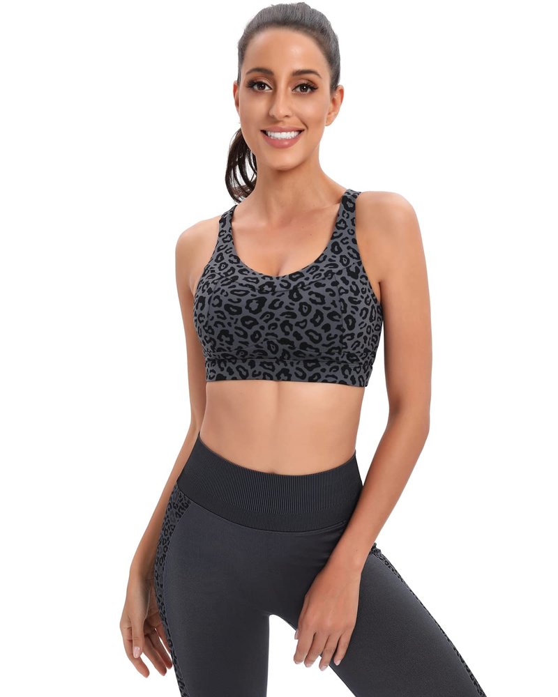RUNNING GIRL High Impact Sports Bras for Women,Racerback Bra Workout Crop Tops for Women(WX2667 Leopard Print,3XL)
