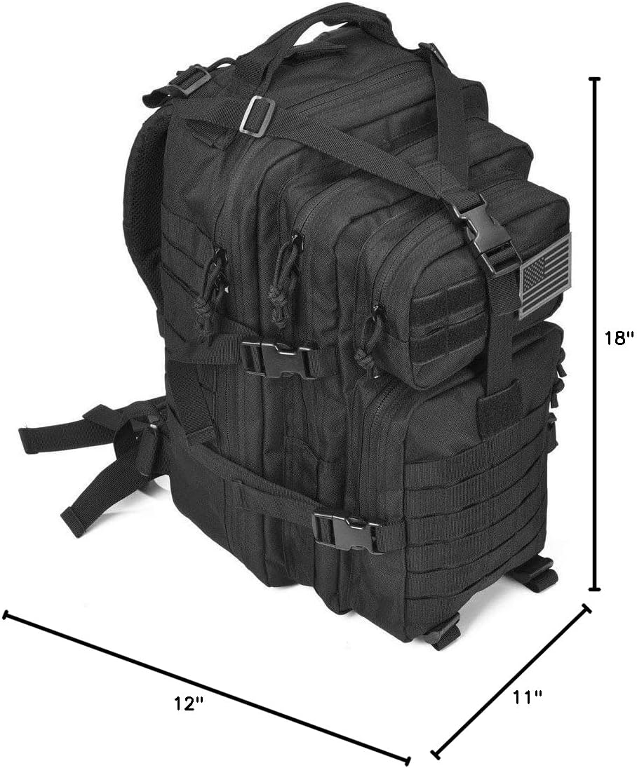 REEBOW GEAR Military Tactical Backpack for Men Large 34L Army 3 Day Assault Pack Molle Bag Backpacks (34L, Black)