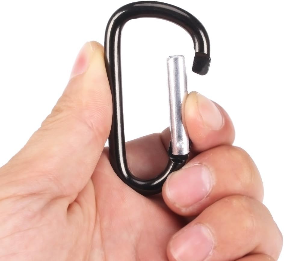 20 Pack 2.5" D Shape Aluminum Large Carabiner Clip Lock Hooks Spring Snap Keychain Spring-loaded Gate Carabiners (Black)