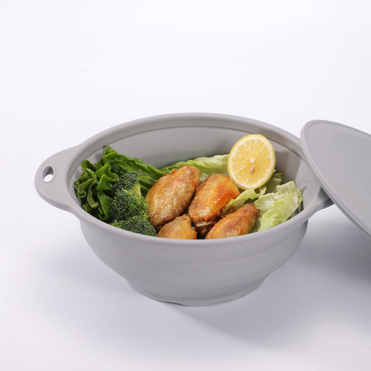 Jovilife Collapsible Bowl Set 64 oz Collapsible Salad Bowl Collapsible Bowl with Lid Silicone Foldable Bowl Camping Bowl Set (Grey), Large, Gray