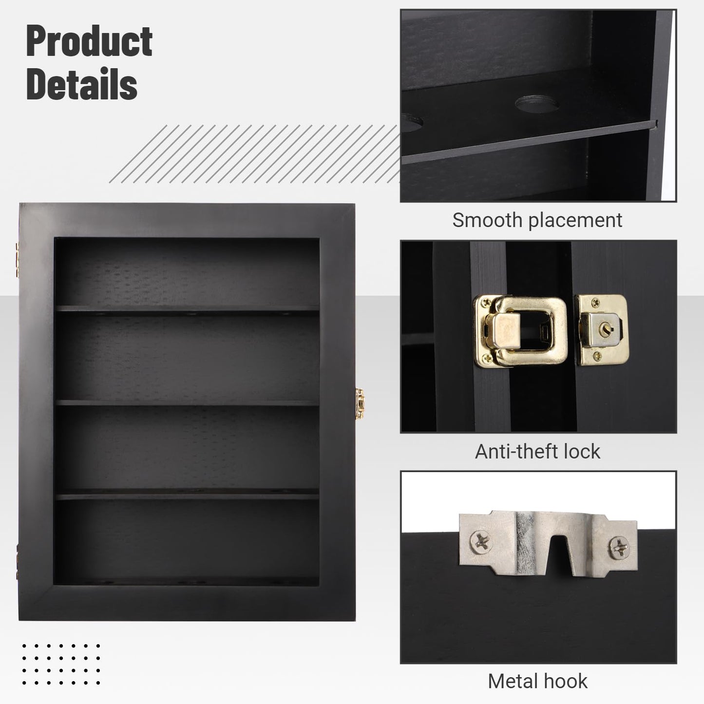 12 Wooden Wall-Mounted Baseball Display Case, Cabinet with Shelf Holder for Home Gym School