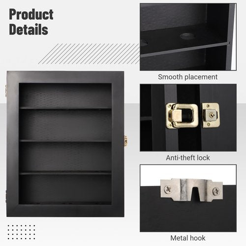 12 Wooden Wall-Mounted Baseball Display Case, Cabinet with Shelf Holder for Home Gym School