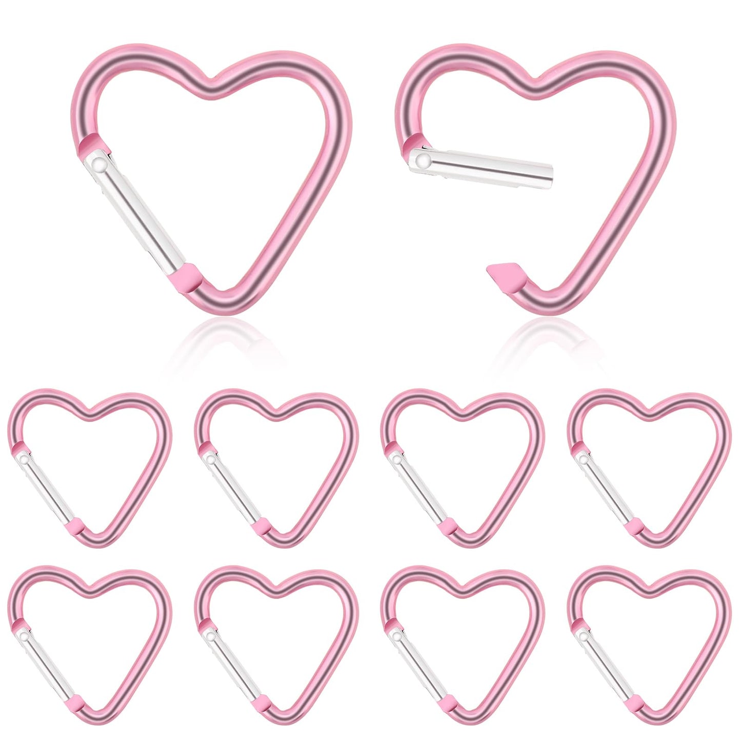 10 PCS Heart Clip Keychain Clip Aluminum Alloy Snap Clip Heart Shaped Snap Key Ring Keychain Hook for Outdoor Traveling Walking Hammock Dog Leash Water Bottles Holder Supplies, Pink