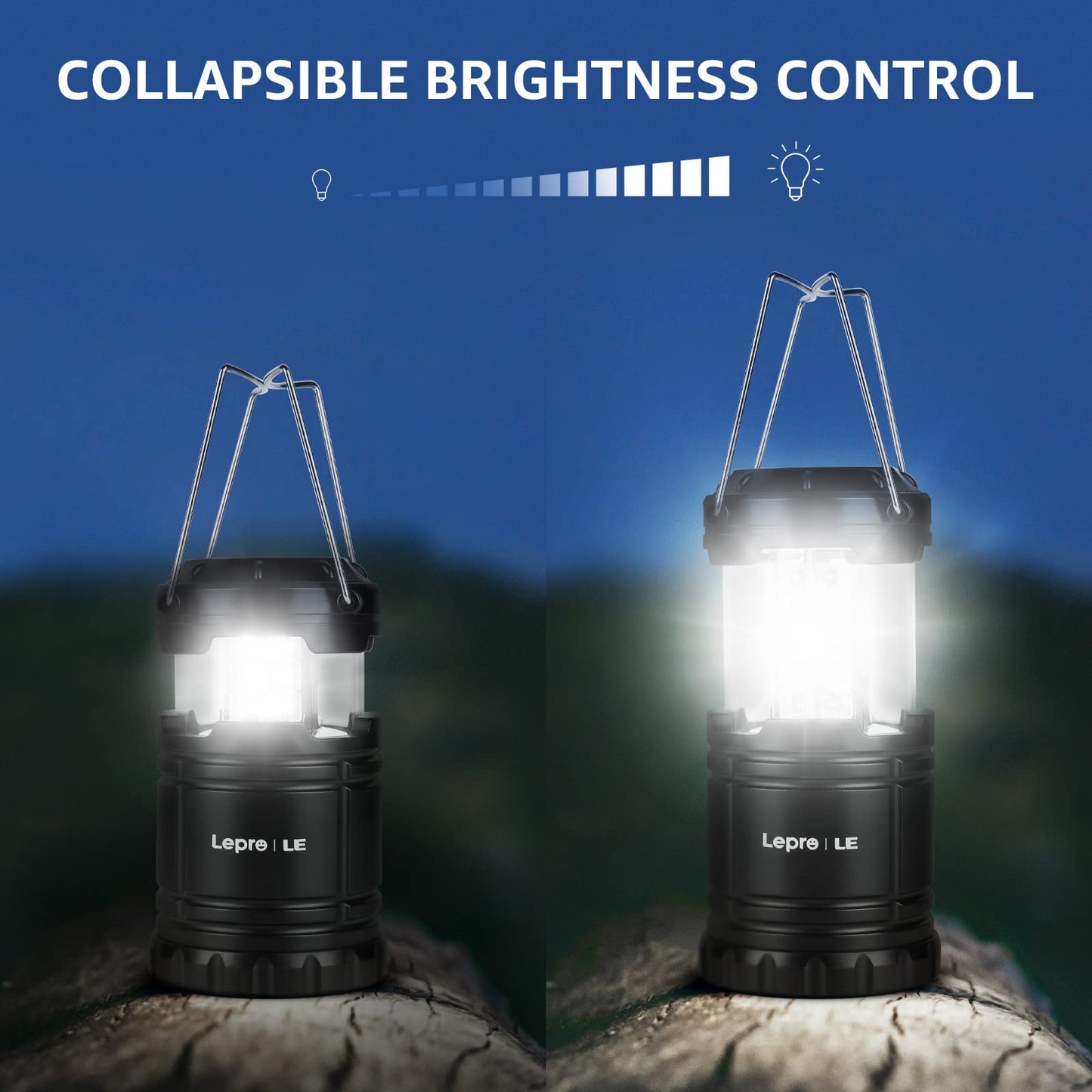 Lepro Bundle - LED Camping Lanterns Battery Powered, Collapsible, IPX4 Water Resistant, 4 Packs & PR320019-2 Super Bright Head lamp with Motion Sensor, 230° Wide Beam & Adjustable