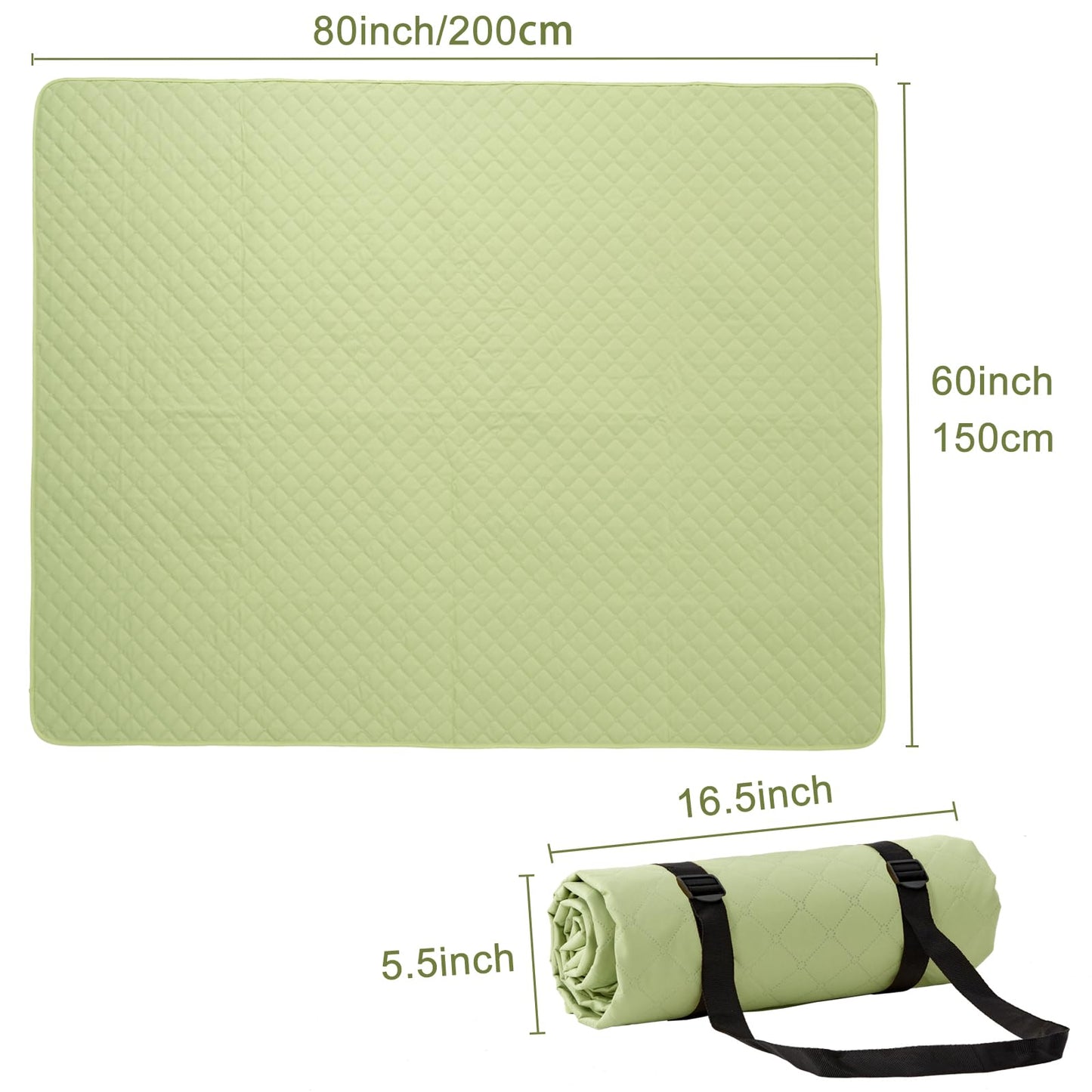 NKTDWO Double Sided Picnic Blanket with Storage Bag, 60'' x 80'' Waterproof Outdoor Blanket with Strap, Foldable Park Blanket for Picnic Camping Travel Beach, Machine Washable (Green)