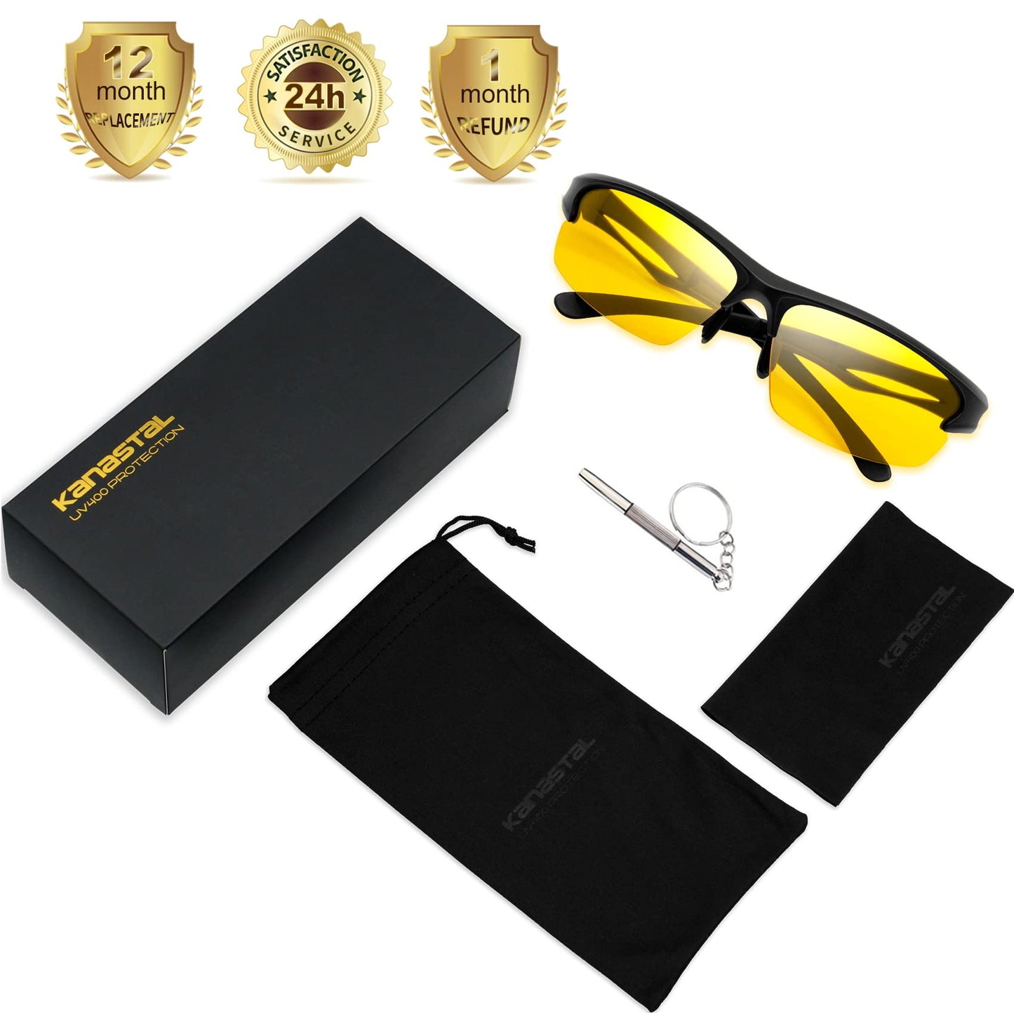 KANASTAL Polarized Night Vision Glasses for Men Women Anti Glare Nighttime Driving Glasses Astigmatism Yellow Lens Sports Shades Cycling Running Accessories