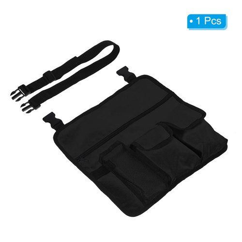 PATIKIL Chair Armrest Organizer, Waterproof Beach Chair Hanging Storage Pouch Snack Magazine Arm Rest Bag with 4 Pockets for Outdoor Camping, Black