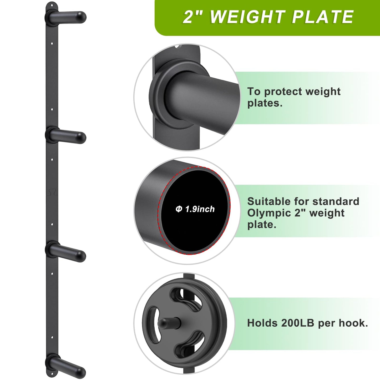 Kipika Gym Organizer Set - Wall Mounted 4 Pegs Weight Plate Storage Rack, Barbell Storage Rack with T-Bar Row Landmine Platform Attachment - Durable Steel Construction, Easy Installation