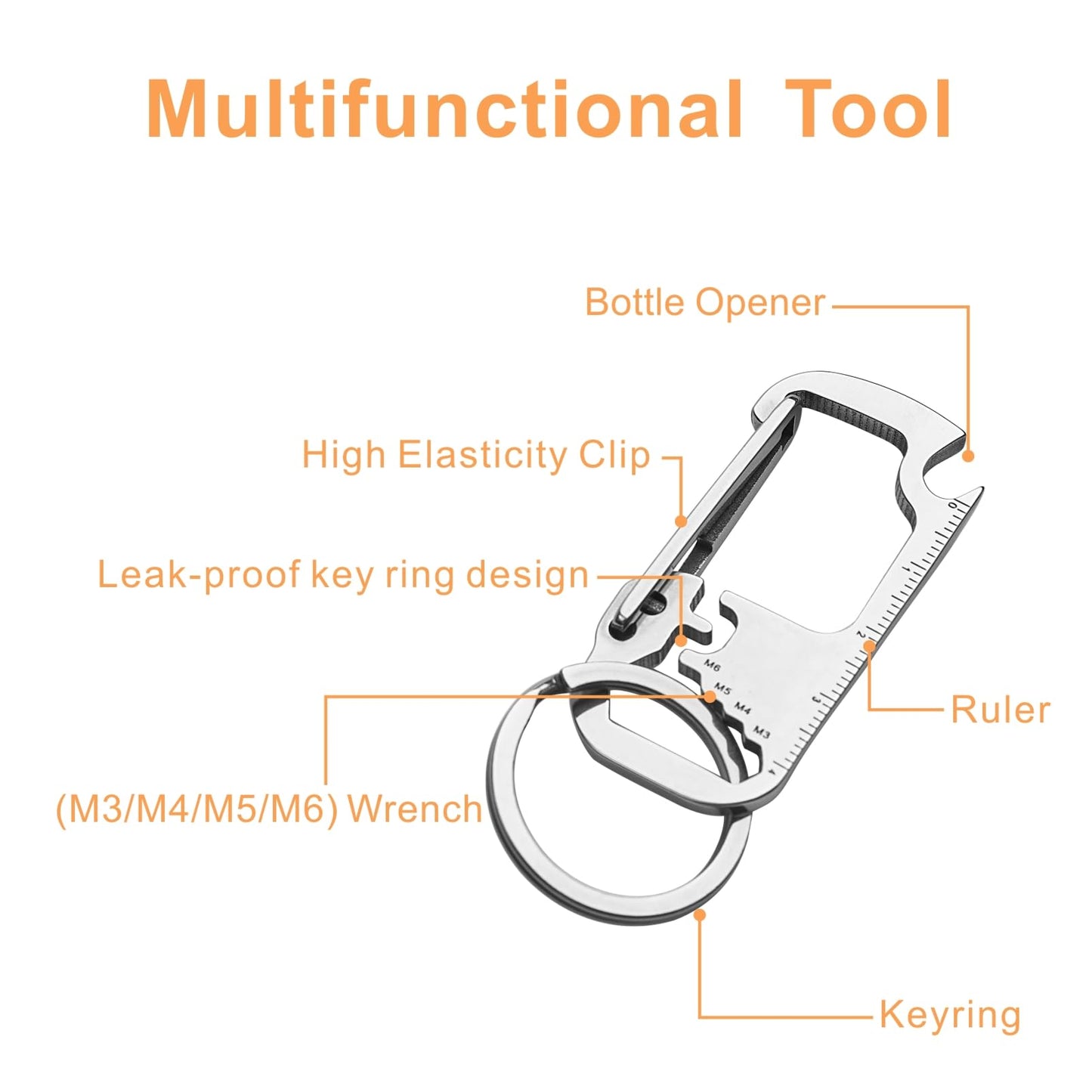 Keychain Carabiner with Bottle Opener, Stainless Steel Carabiner Clip for Car Keys, Mini Multitool Keychain Clip for Men Belt Hook, Heavy Duty Key Chain Ring Clip