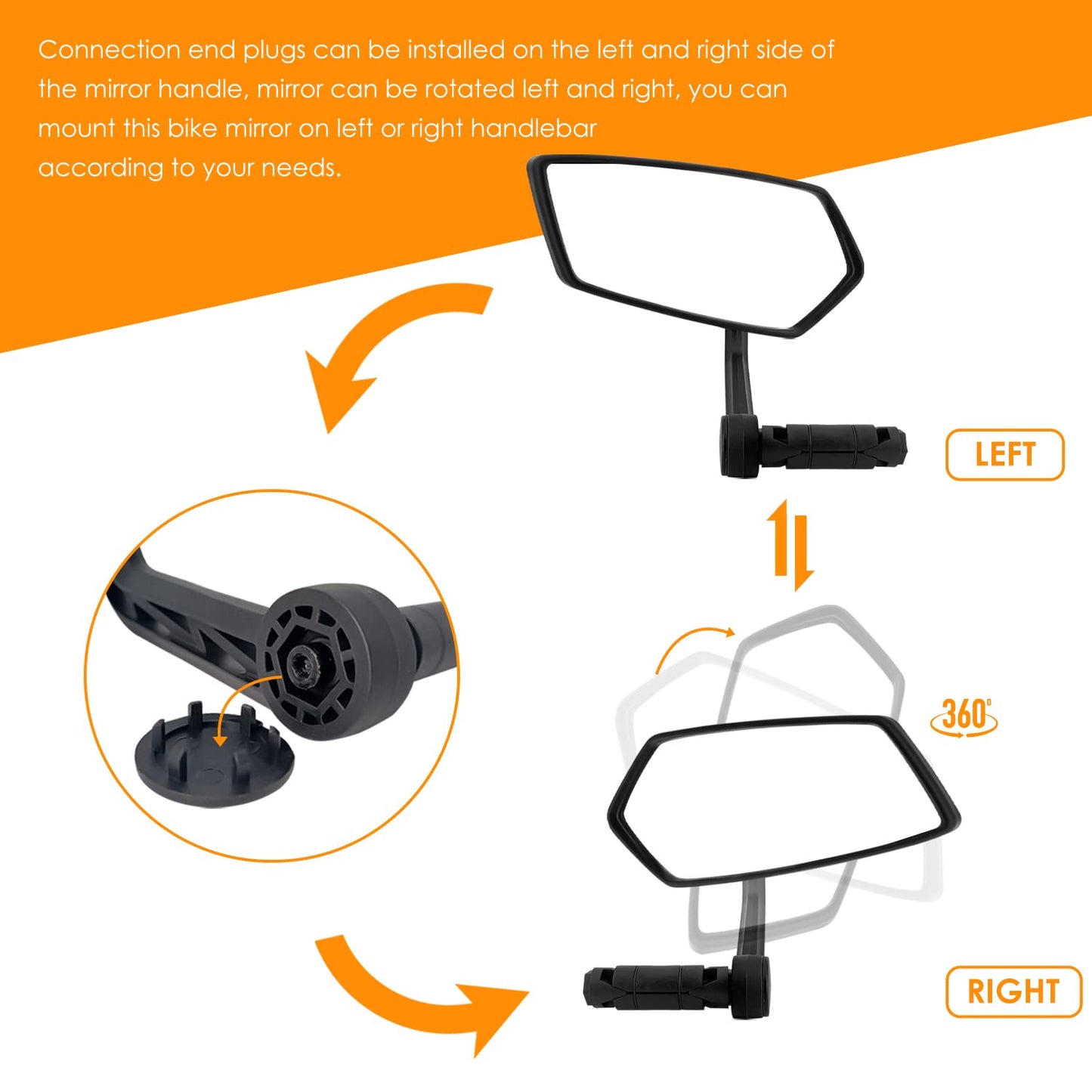 Arkham Bike Mirror for 0.59-0.65" Diameter Handlebar HD Bar End Bicycle Mirror Thickened Auto-Grade Glass for Handlebar Rearview Mirror Essential Bike Tool for Bicyclists E-Bike (Left)