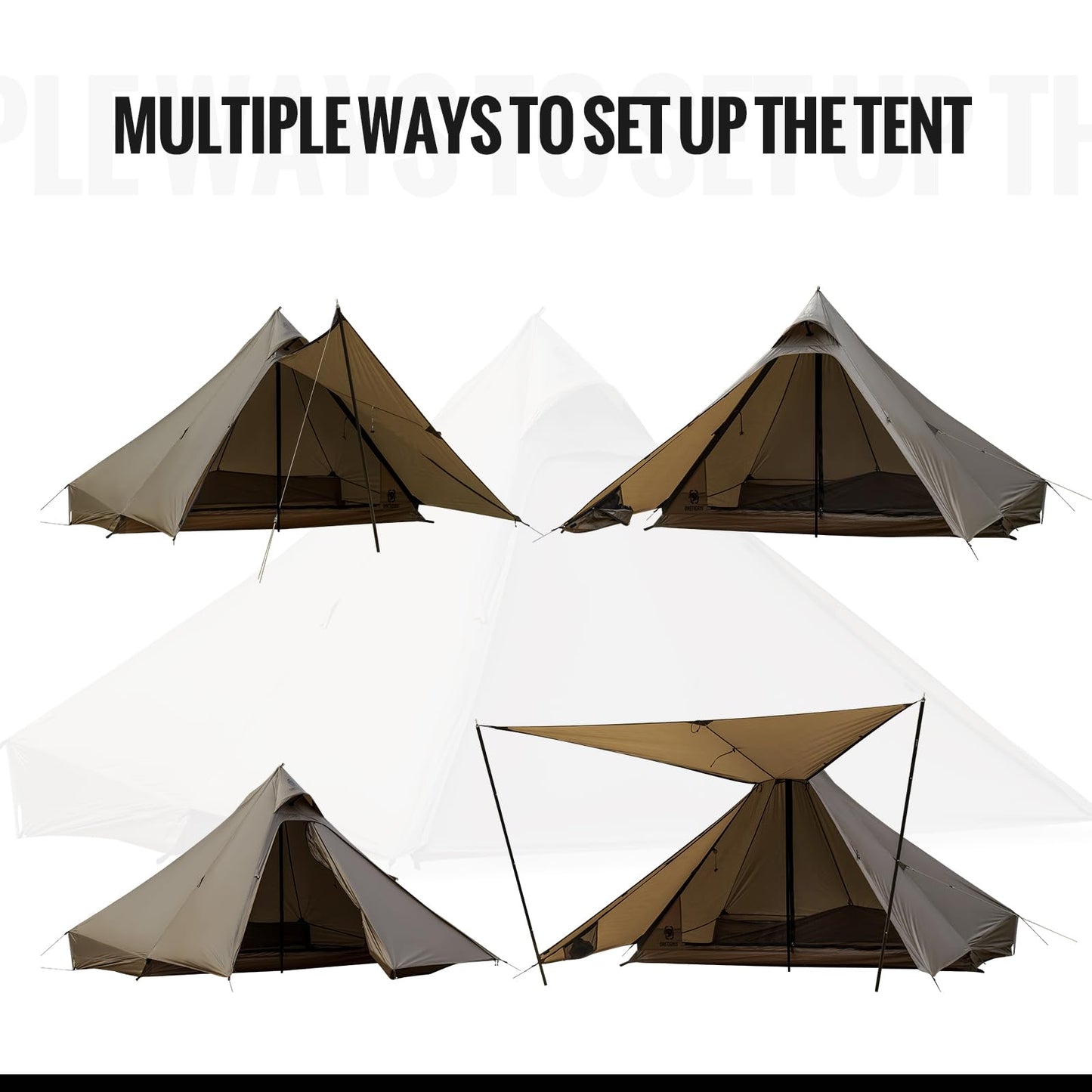 OneTigris Tetra Ultralight Tent Tipi 1-2 Person, Trekking Pole Tent, Waterproof 3 Season, Ideal for Camping Hiking Backpacking Bushcraft (160cm Version-Coyote Brown)