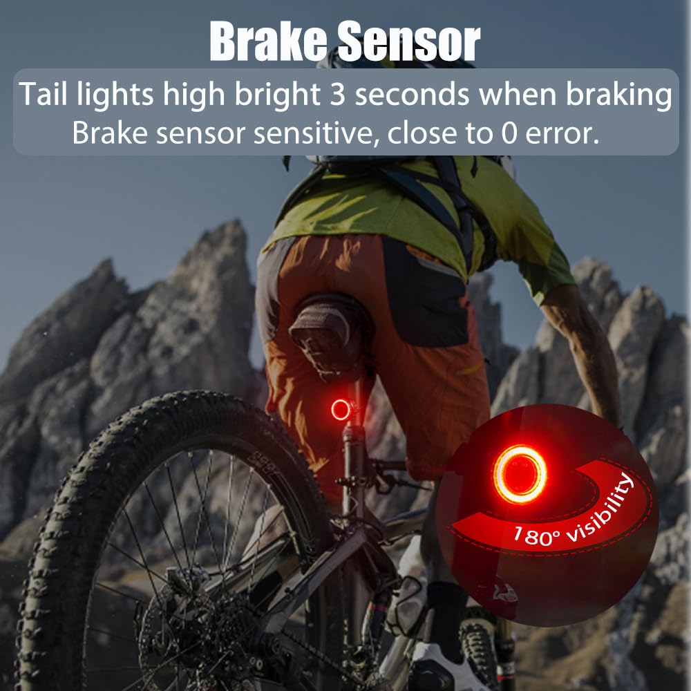 LESOVI Bike Lights Bike Tail Light, Smart COB High Lumen Bicycle Rear Light with Brake Sensing, Motion Sensing, Light Sensing, and Bump Sensing, 4/6 Lighting Modes (Supper Ⅲ)