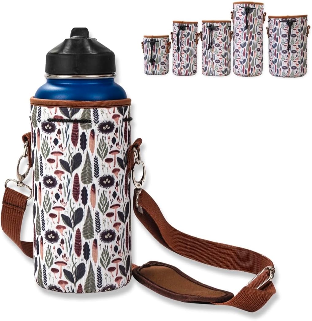Insulated Neoprene Water Bottle Carrier | Adjustable Sling Pouch | Black, Large