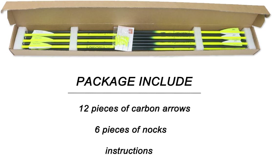 30inch Carbon Arrow Fluorescence Color Targeting and Practice and Hunting Arrows for Compound Bow and Recurve Bow with Removable Tips(Pack of 12)