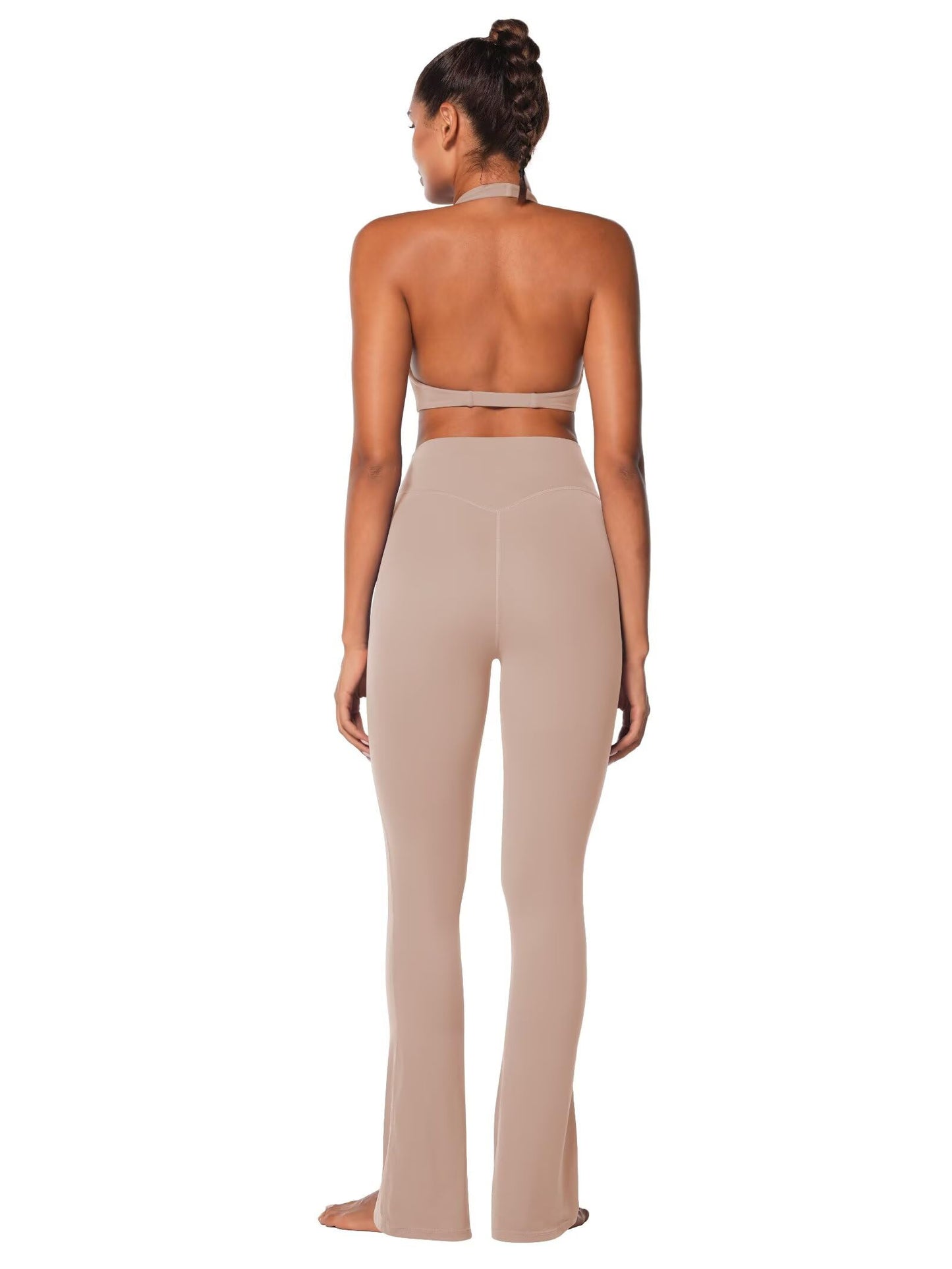 Sunzel Women's Halter Neck Sports Bra, Twist Front Yoga Crop Top with Removable Pads, Double Lined for Gym Workout or Lounge Beige Large