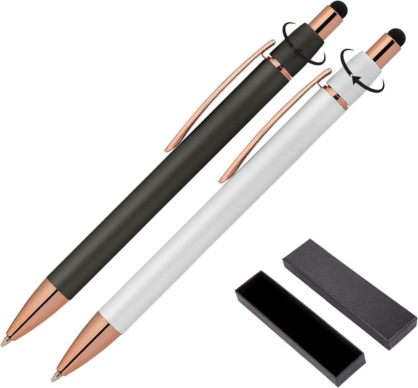 Fidget Pen for Adults - 2 Pack Stress Relief Pens with Gift Box - ADHD Anxiety - Metal with Rubber Grip - Focus for Office, Work (Black-Blue)