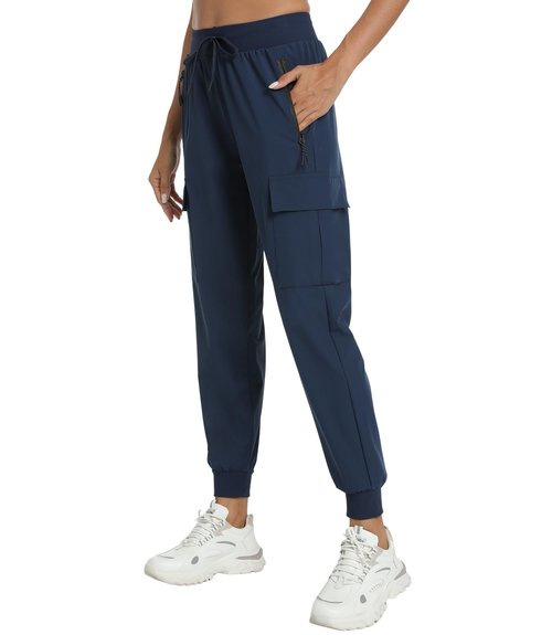 Womens Cargo Pants with Pocket Quick Dry Workout Athletic Joggers Drawstring Travel Casual Outdoor Camping Hiking Pants(Navy Blue M)