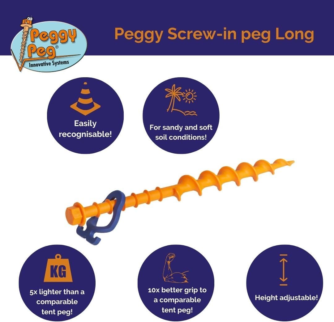 Pack of 2 Screw Pegs Long 31 cm – Ground Screws for Normal to Soft and Sandy Ground – Tent Pegs Ideal for Camping & Outdoor – Tent Attachment for Awnings, Storm Tensions etc.