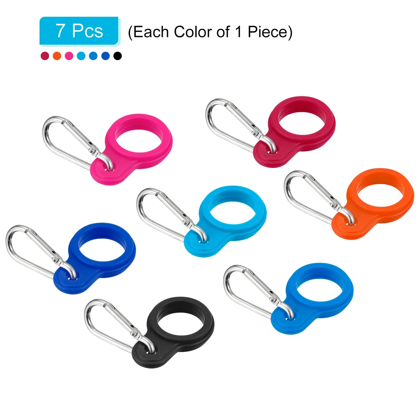 PATIKIL Silicone Water Bottle Clip with Buckle, 7 Pack Drink Holder Hook Keychain Clip Ring for Outdoor Activities Daily Use, Silver Buckle