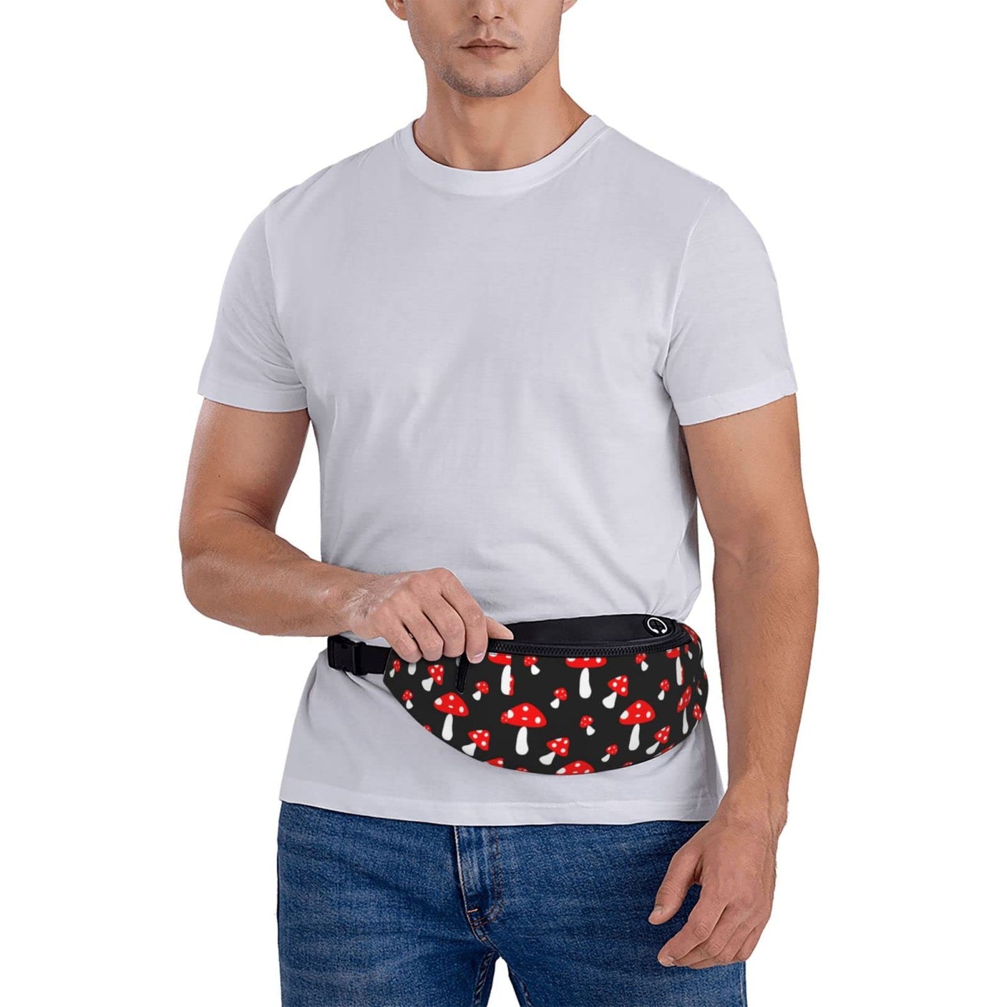 Red Mushroom Fanny Pack Crossbody Waist Bag Pack for Men Women. Belt Bag for Travel Walking Running Hiking Fishing.