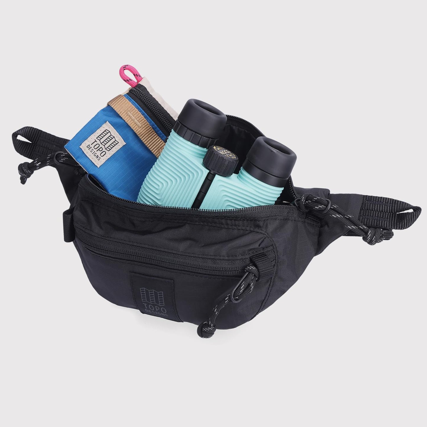 Topo Designs Mountain Waist Pack, Hip Bag, 100% Recycled Nylon Construction, 2L capacity, YKK Zips (Black/Black)