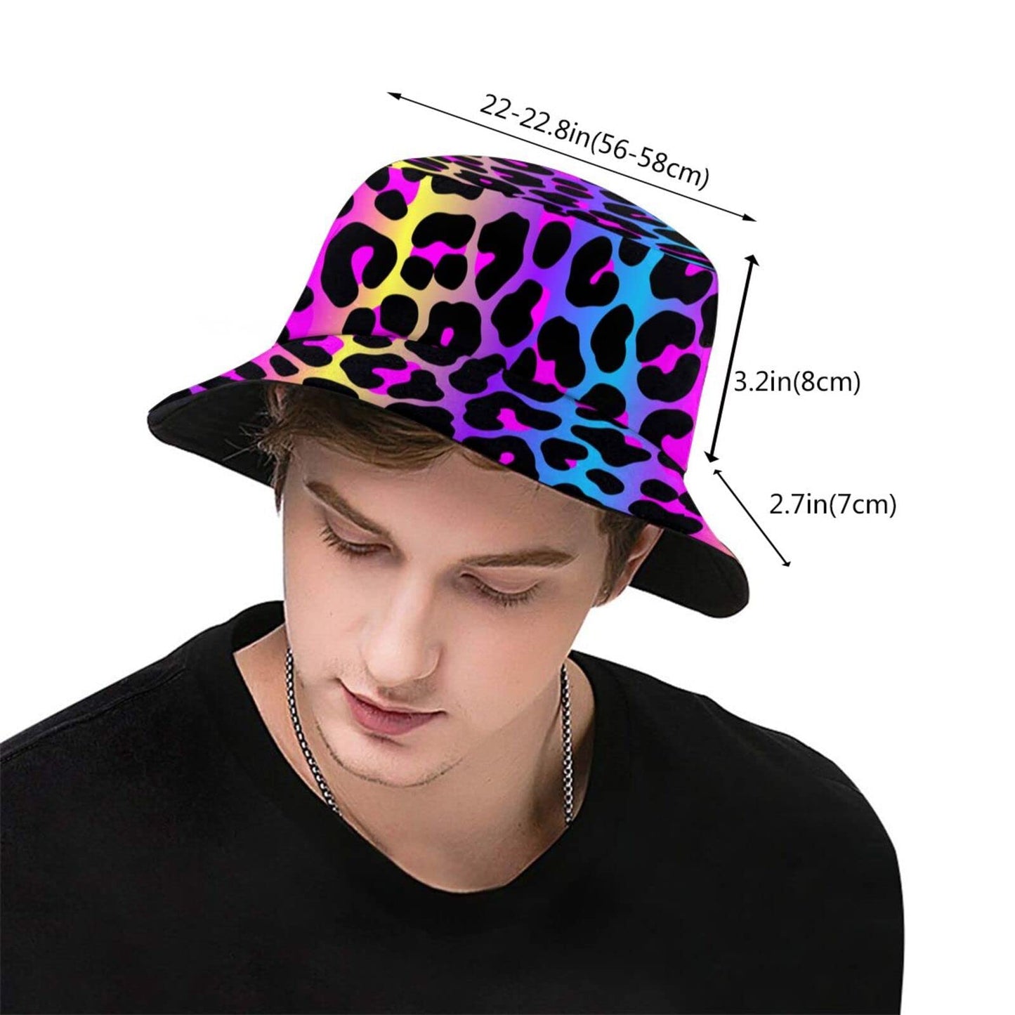 Leopard Neon Animal Print Bucket Hat Sun Beach Packable Fisherman Cap for Women Men Summer Outdoor Hiking