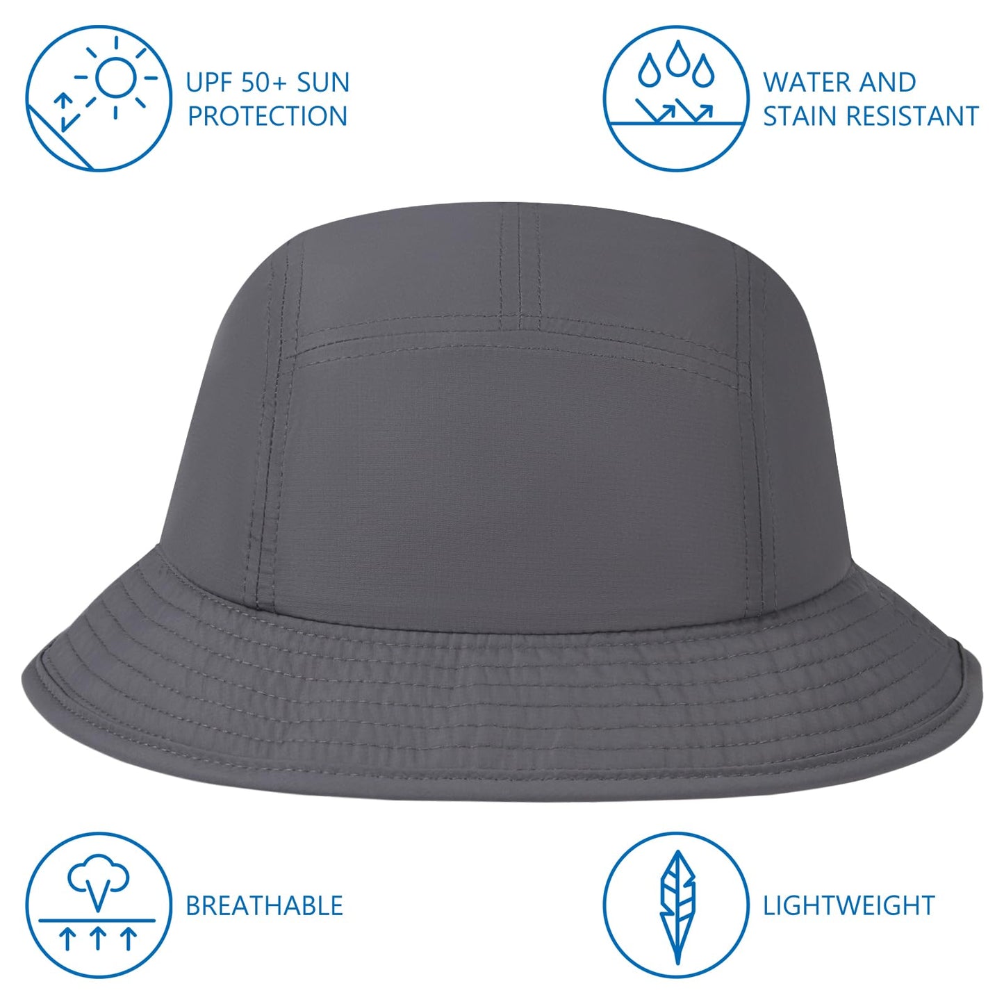 BASSDASH UPF50+ Fishing Bucket Hat for Men Women Lightweight Water Resistant Packable Outdoor Summer Sun Hats FH13 Dark Grey