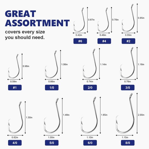UCEC 240PCS Circle Hooks Saltwater Fishing Hooks 2X Strong Offset Catfish Hooks Assortment, Octopus Hook High Carbon Steel Fish Hook Kit, Size: #6#4#2#1 1/0 2/0 3/0 4/0 5/0 6/0 8/0