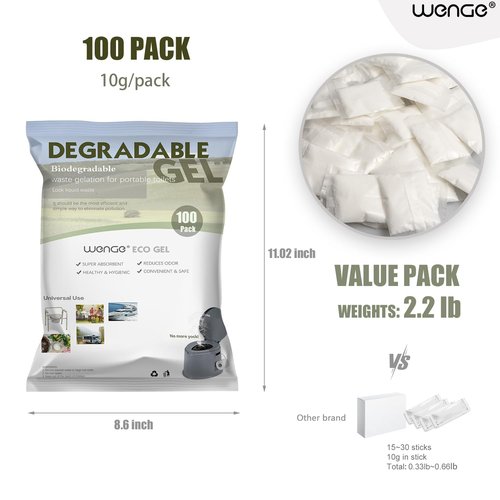 Wenge Poo Gel for Portable Toilet for Camping - 100 Pack Urine Super Absorbent, Solidifier, Liquid Waste Gelling and Deodorizing Powder, Eco Gel for Portable Toilet for Emergency Toilet Essentials
