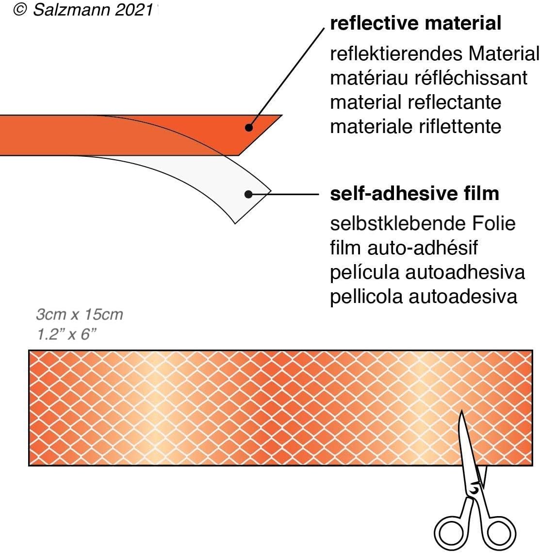 Salzmann Diamond Grade Reflective Sticker, 3M Material, Waterproof, All-Weather, Red, Pack of 4