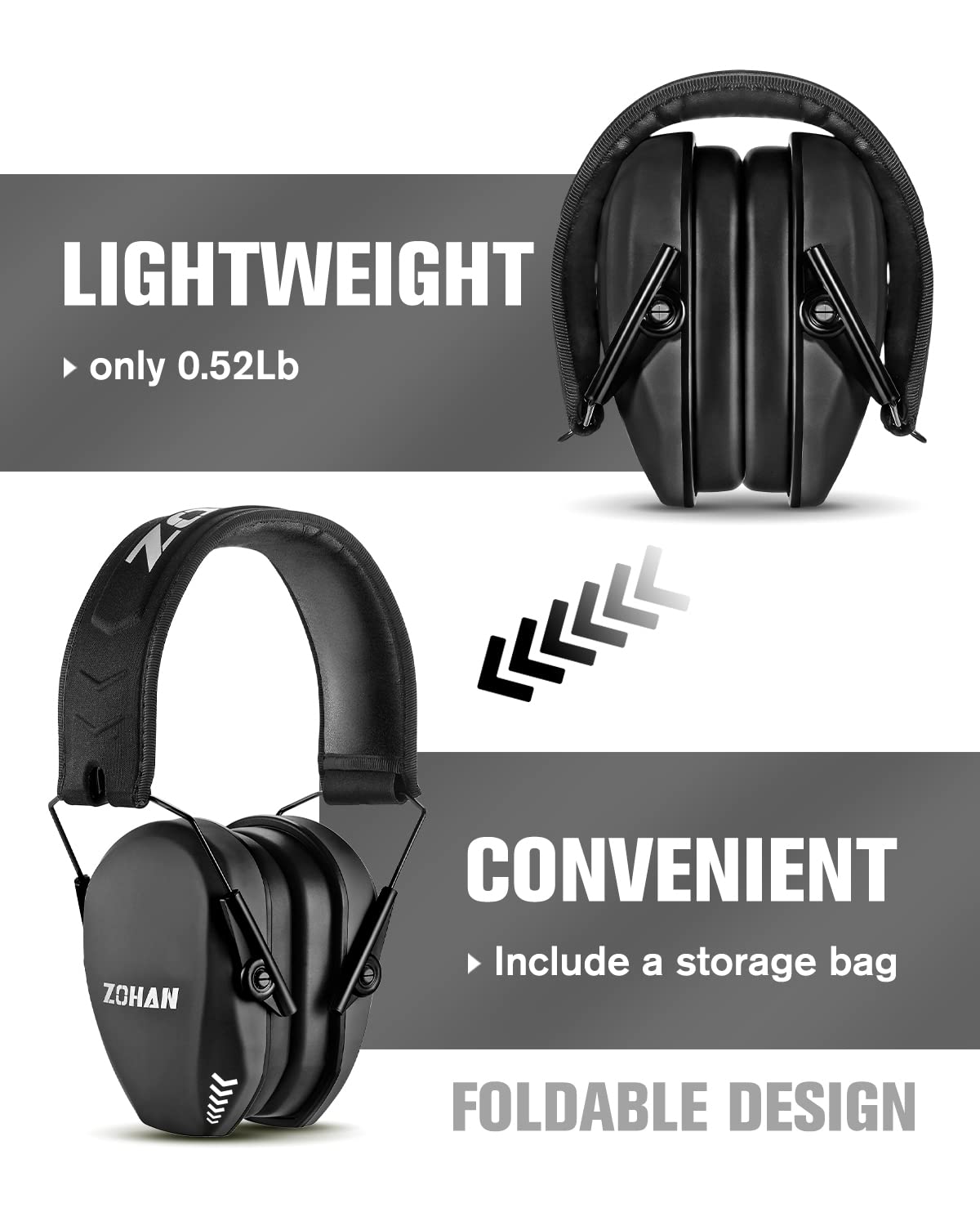 ZOHAN EM018 Shooting Ear Protection Noise Cancelling Safety Muffs NRR 27dB, Hearing Protection for Shooting, Hunting, Mowing