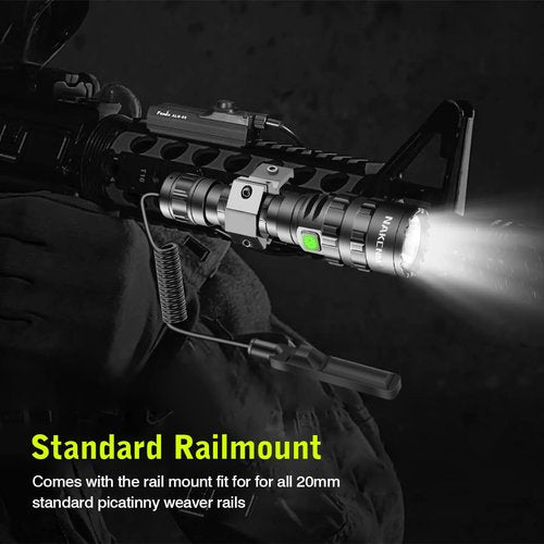 NAKCNM Tactical Flashlight with Picatinny Rails Mount, 3000 Lumen Weapon Light Rechargeable 5 Modes, Remote Pressure Switch Included for Hiking Outdoor Activities