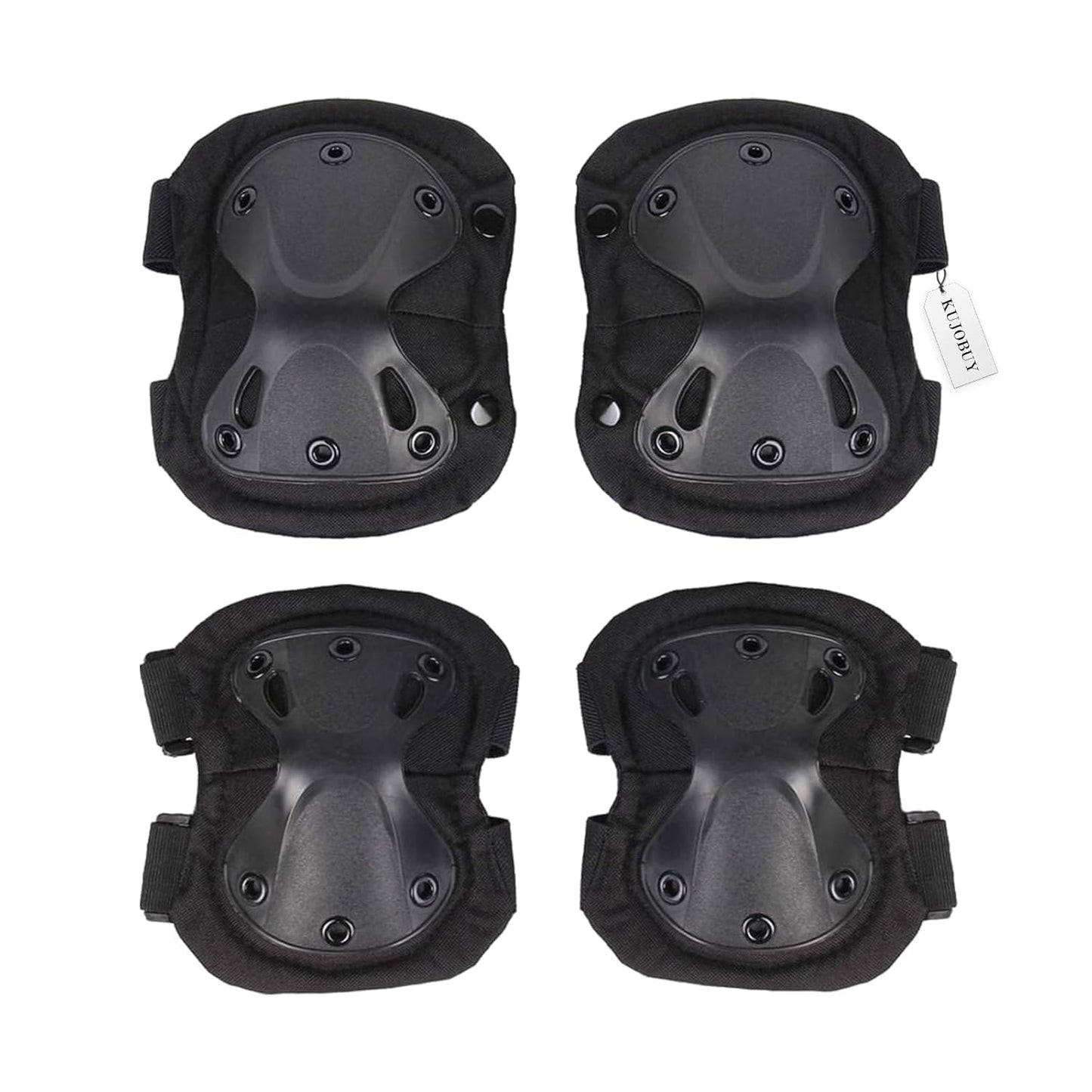 Pack of 4 Tactical Knee & Elbow Protective Pads Guard Black Knee and Elbow Pads Adjustable Shoulder Straps Gel Knee Pads for Paintball Heavy Duty Elbow and Knee Protective Pads for Outdoor Work
