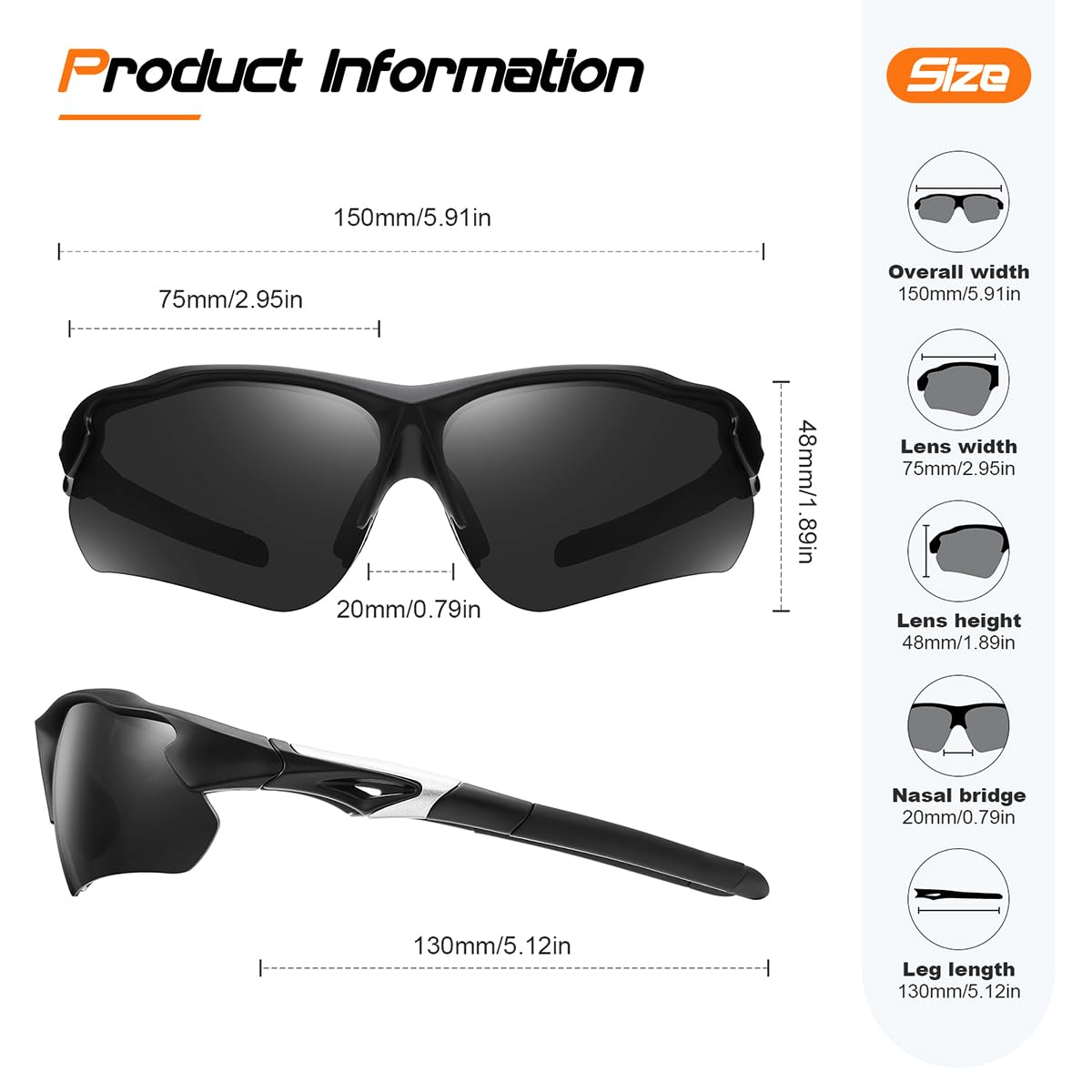 FAGUMA Polarized Sports Sunglasses for Men Women Fishing Cycling Running Golf Motorcycle TR90 Frame UV400 Protection