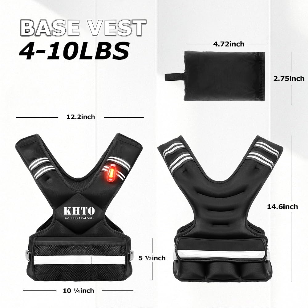 KHTO Adjustable Weighted Vest for Men and Women – X Shaped Weight Vest with Warning Light, Reflective Strip – Weighted Walking Vest Strength Training Weight Vests for Home, Gym (4-10lb)