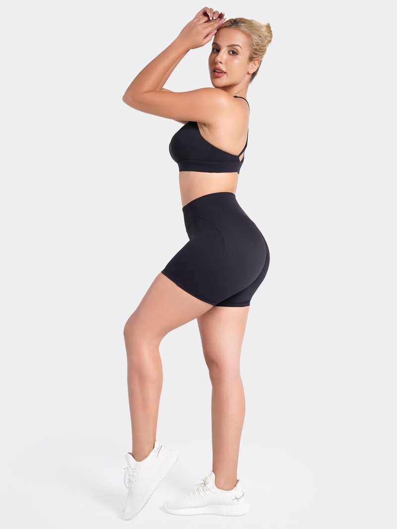 Sunzel No Front Seam Biker Shorts Women 5'' - High Waisted Tummy Control Yoga Shorts, Squat Proof Workout Gym Shorts Black Small