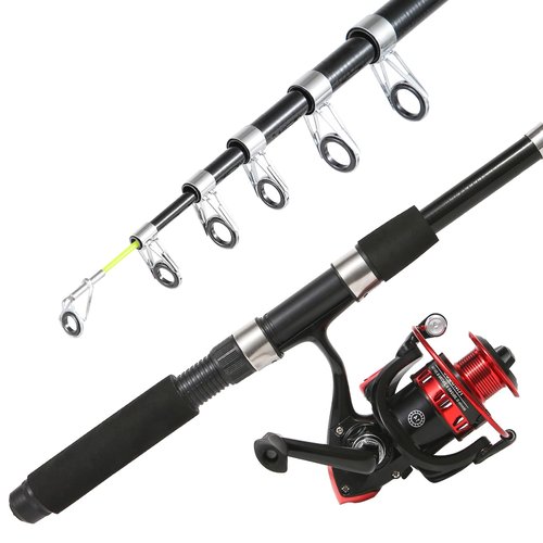 Tripquips Fishing Rod, 6.9ft 2Pcs Telescopic Fishing Rods Set, Carbon Fiber Fishing Pole, 2PCS Spinning Rod and Reel Combo with Carrier Bag Freshwater Fishing Rod and Reel Combos Kits Fishing Gear-Red