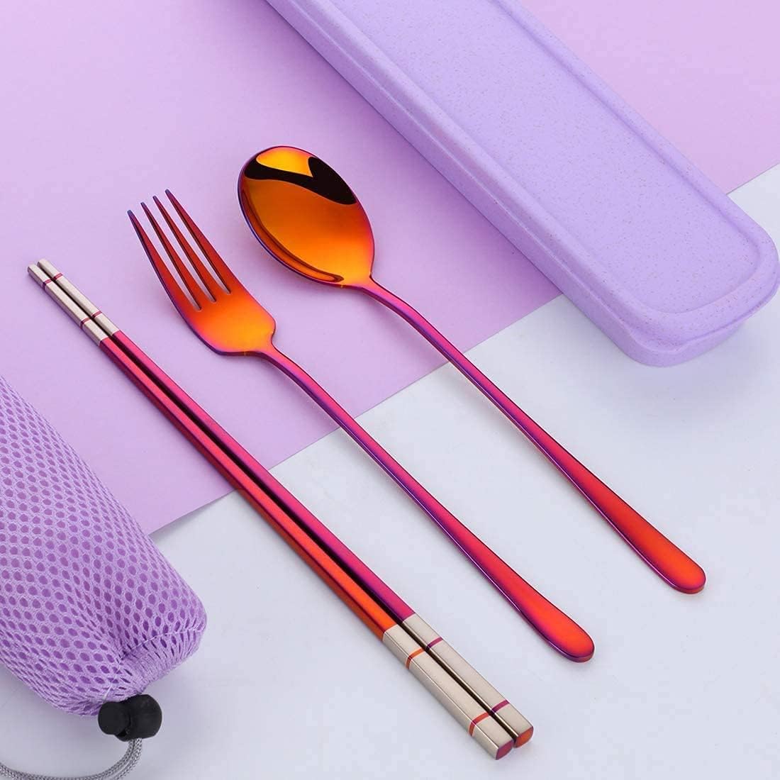 3 PCS Outdoor Flatware Set Fork Spoon Chopsticks/Travel Flatware Set with a Case