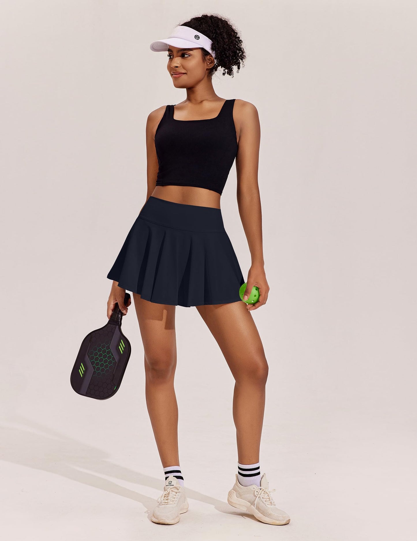 PINSPARK Tennis Skirts for Women High Waisted Golf Skirt with Pockets Pleated Athletic Skorts Mini Pickleball Outfits, Dark Navy XXL
