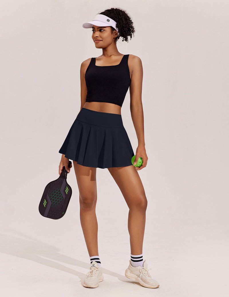PINSPARK Tennis Skirts for Women High Waisted Golf Skirt with Pockets Pleated Athletic Skorts Mini Pickleball Outfits, Dark Navy XXL