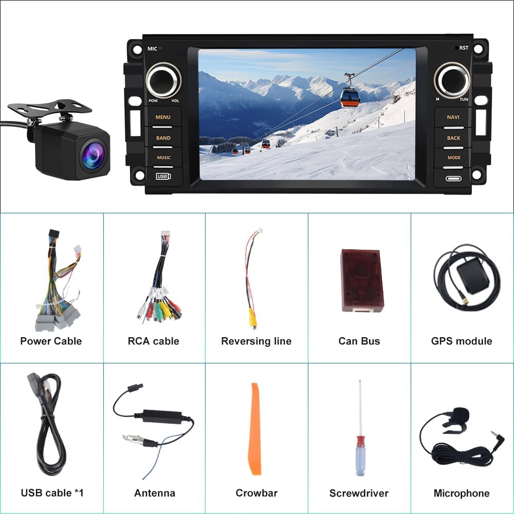 AWESAFE Android Car Stereo for Jeep Wrangler Radio 2007-2018 Chrysler Dodge Ram 1500 with Wireless Carplay, 7 Inch Touch Screen for Jeep Car Radio with WiFi GPS FM Radio + Backup Camera