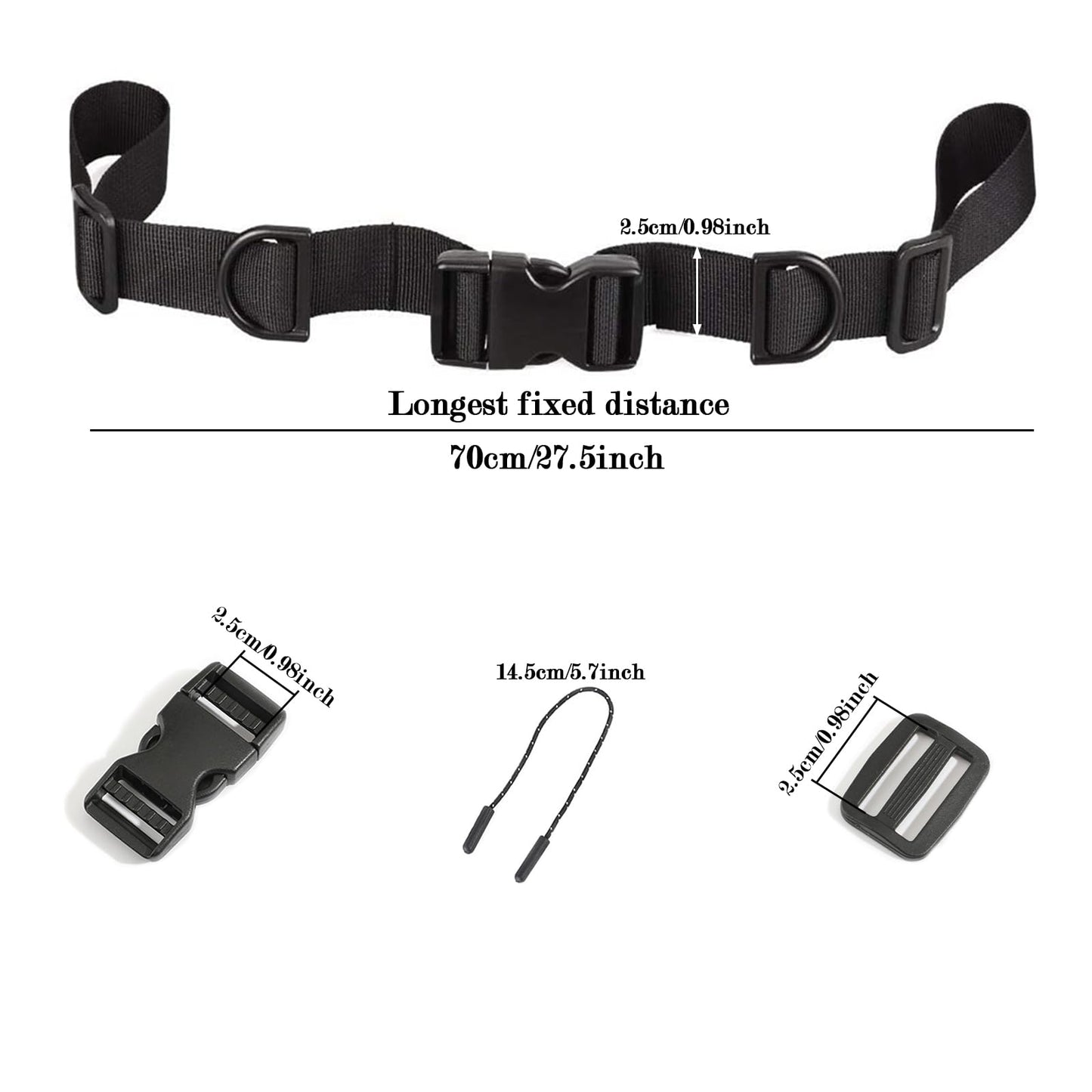 2 Pack Backpack Chest Straps,with 2 Quick Release Buckle,4 Slide Clips 10 Zipper pulls-Black US223